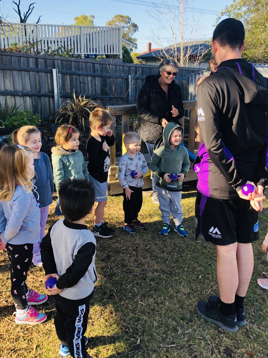 Sam13Gill's tweet photo. A great morning with Cpt Hurricane visiting the kids at Clarence Day Care Centre @HurricanesBBL Catching, throwing and even some dancing! #TasmaniasTeam #community #Tasmania https://t.co/YGslIbv9UD