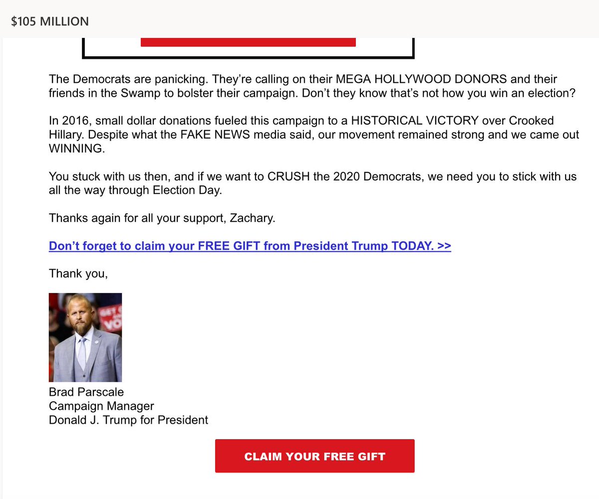 Latest Trump hate-mongering email is from talentless asshole Brad  @Parscale.