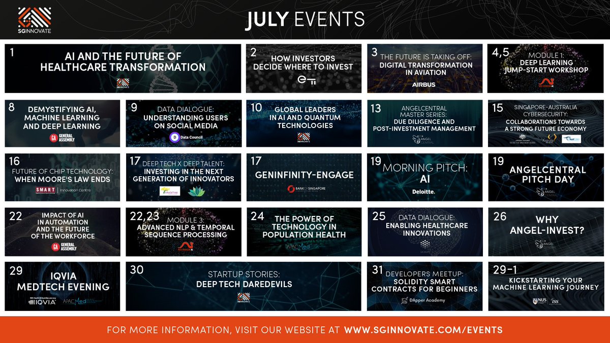 SGInnovate's tweet photo. Curious to find out more about the impact of #AI, #MedTech &amp; #Quantum in modern #society? Then don't miss our July lineup! 

Come learn, have a dialogue &amp; network with us at the forefront of #innovation today. See you soon! https://t.co/Aej7M97kl3

#DeepTechNexus #DOInnovate https://t.co/47tA99dE2E