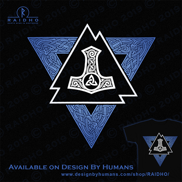 RaidhoDMT's tweet photo. THOR'S STAMP
Available at @DesignByHumans 
https://t.co/Xb7Yp2XIFq
#Thor #Mjolnir #thorshammer #Vikings #tshirt #tshirtdesign #Thursday #knotwork #nordicmythology https://t.co/N0oShuQFzX