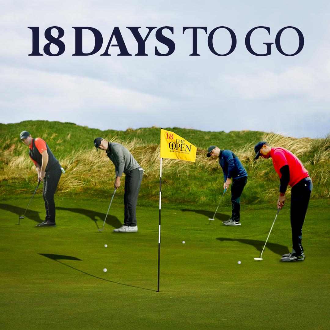 TheOpen's tweet photo. 18 days until the last putt is holed at the 18th on Championship Sunday, but who will be lifting the Claret Jug at Royal Portrush? 🏆 https://t.co/JmKuSiuUm0