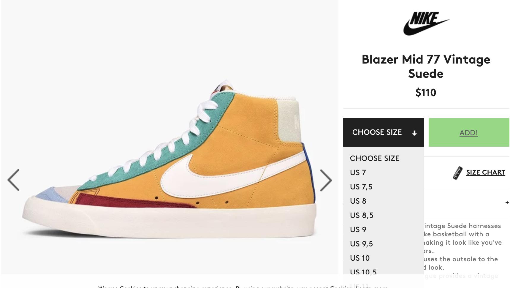 nike blazer mid 77 size guide