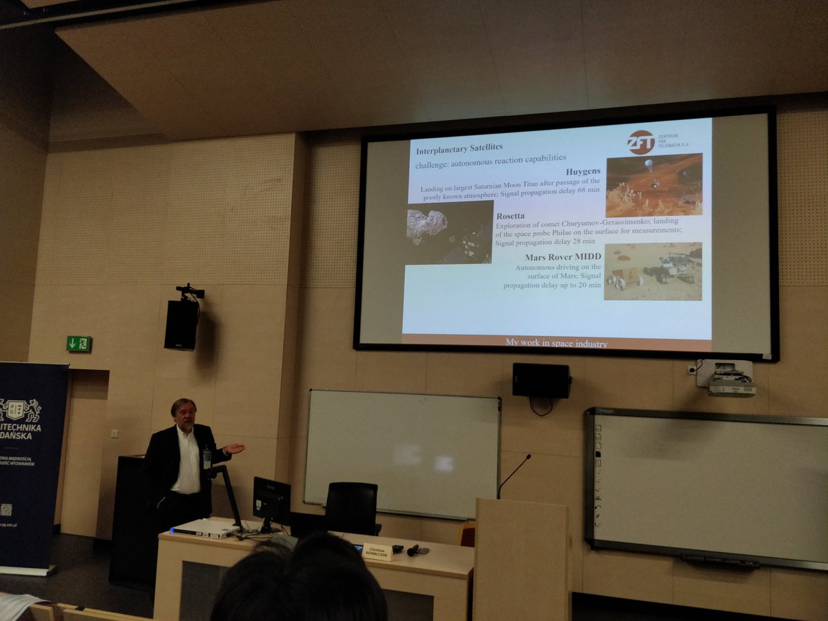 tyskadagboken's tweet image. Prof. Klaus Schilling describes how he designed #Rosetta and presents the future of cooperating small satellites at the symposium on Intelligent Autonomous Vehicles. #nanosat #distributedcontrol #esa