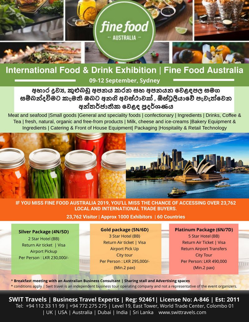 iContactLanka on Twitter: "SWIT Travels #Business #Tour to #Australia - #International #Food #Drink #Exhibition. #lka #iContactLanka https://t.co/shSYIikVGc" /