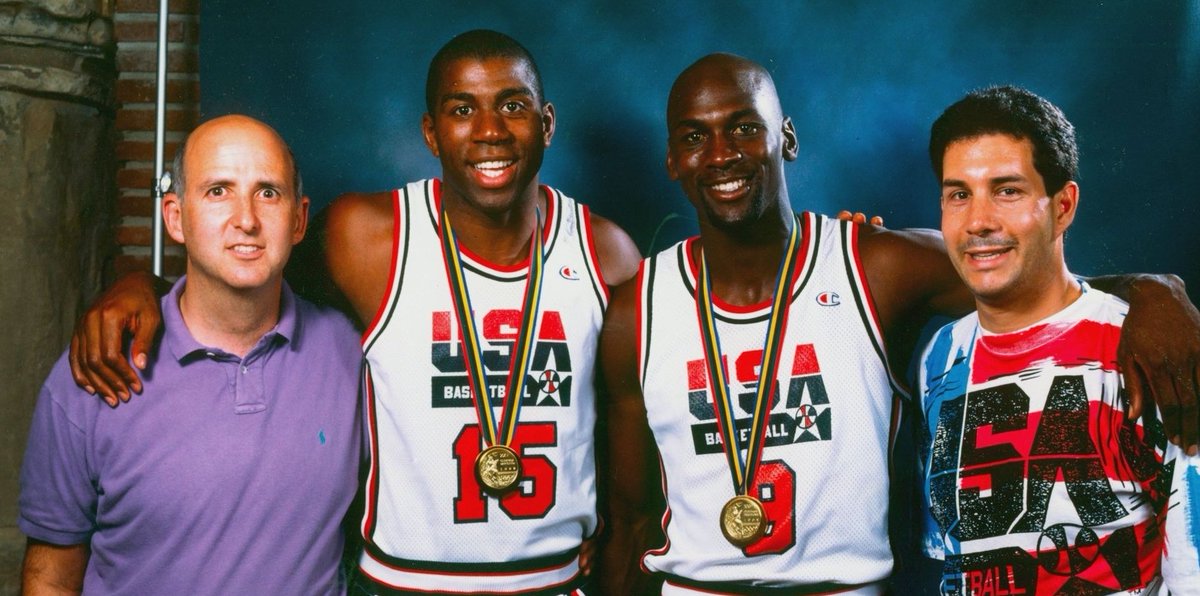 twenty3group's tweet image. Here’s a great pic of David, Magic Johnson and Michael Jordan after the USA won the gold medal in the 1992 Olympics. We're looking forward to having David in Melbourne for a very special one-off Sports Business Luncheon on August 23. Info at twenty3.com.au/davidfalk