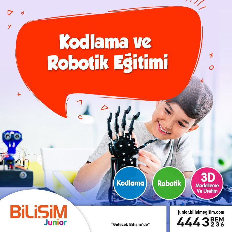 Hazırlamış olduğumuz özel eğitim programı ile çocuklarımızı, erken yaşlarda girişimci olmaya ve teknolojiyi kullanarak üretmeye teşvik ediyoruz.
Detaylı bilgi almak için hemen tıklayın! bit.ly/BilisimJuniorE… 444 32 36

#BilişimJunior #yazılım #bilisim #3dmodelleme #3dprinting