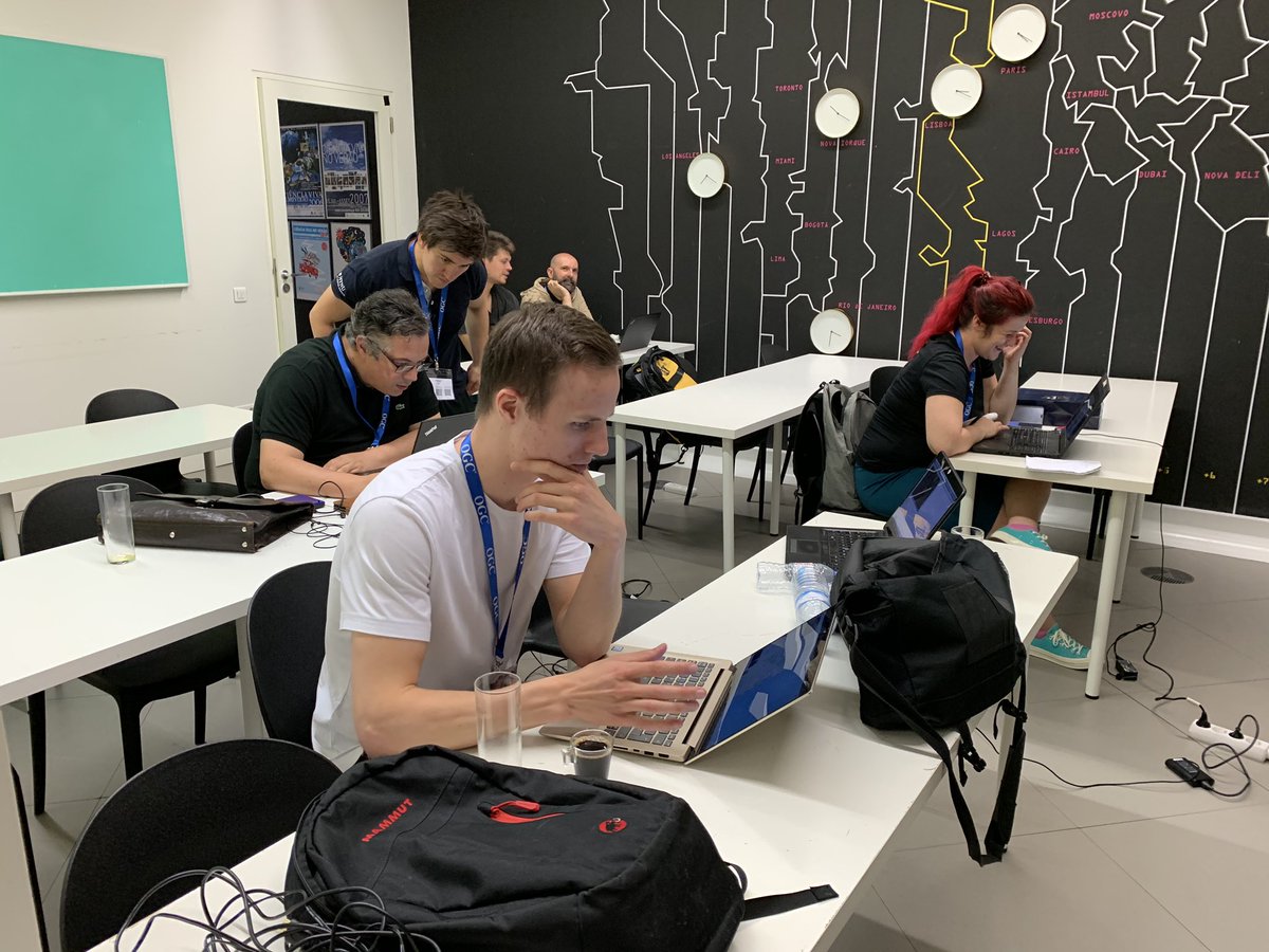 NextGEOSS's tweet image. The Lisbon #iNSPIREhackathon hackers happily hacking making @CopernicusEU data work for society &amp;amp; you will hear all about it on Thursday #EGW2019 🌍🌏🌎 In “Best practices on how to involve users” 14:40 Auditorium #EO4Europe