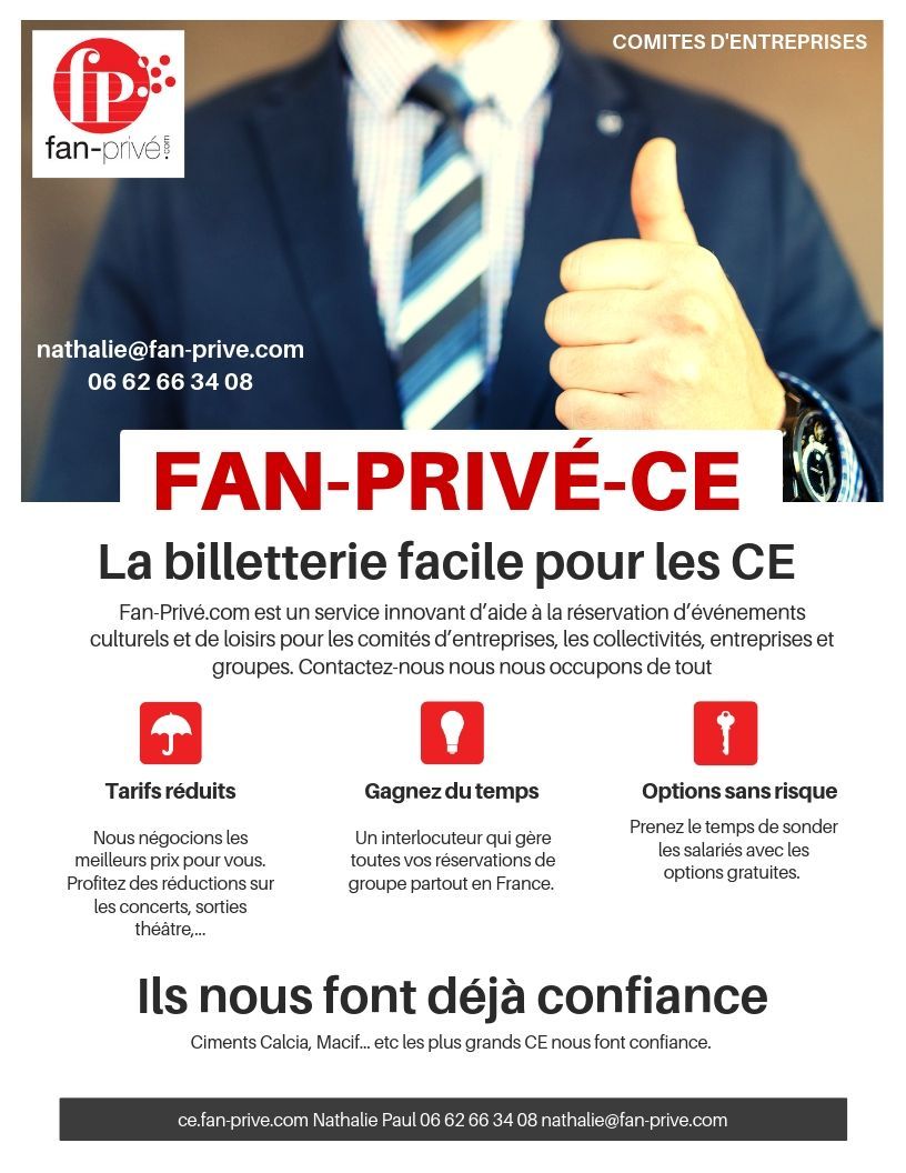 NathPaul75's tweet photo. Avis aux Comités d'entreprises, chefs d'entreprises, collectivités, CE / CSE : Enfin une billetterie spectacles à votre service : Fan-Privé CE vous facilite la billetterie https://t.co/le2qEpWLE1 #billetterie  #ce #comitedentreprise #fanpriveCE https://t.co/p43ZUvCkU2