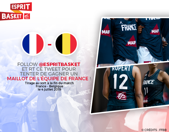 EspritBasket's tweet photo. #VousEtreUtile A l'occasion du ¼ de finale France 🇫🇷 - 🇧🇪 Belgique, tentez à nouveau de gagner un maillot des Bleues !

👉 Follow + RT ce tweet 😉 #EspritBasket https://t.co/A3qIqS4Cnk