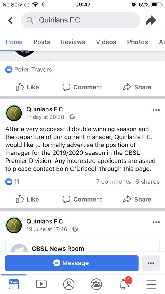 FcQuinlans's tweet photo. Quinlan’s F.C. would like to formally advertise the position of manager for the 2019/2020 season in the CBSL Premier Division. Any interested applicants are asked to please contact Eoin O’Driscoll through this page. https://t.co/ZoyNlh7Xnm