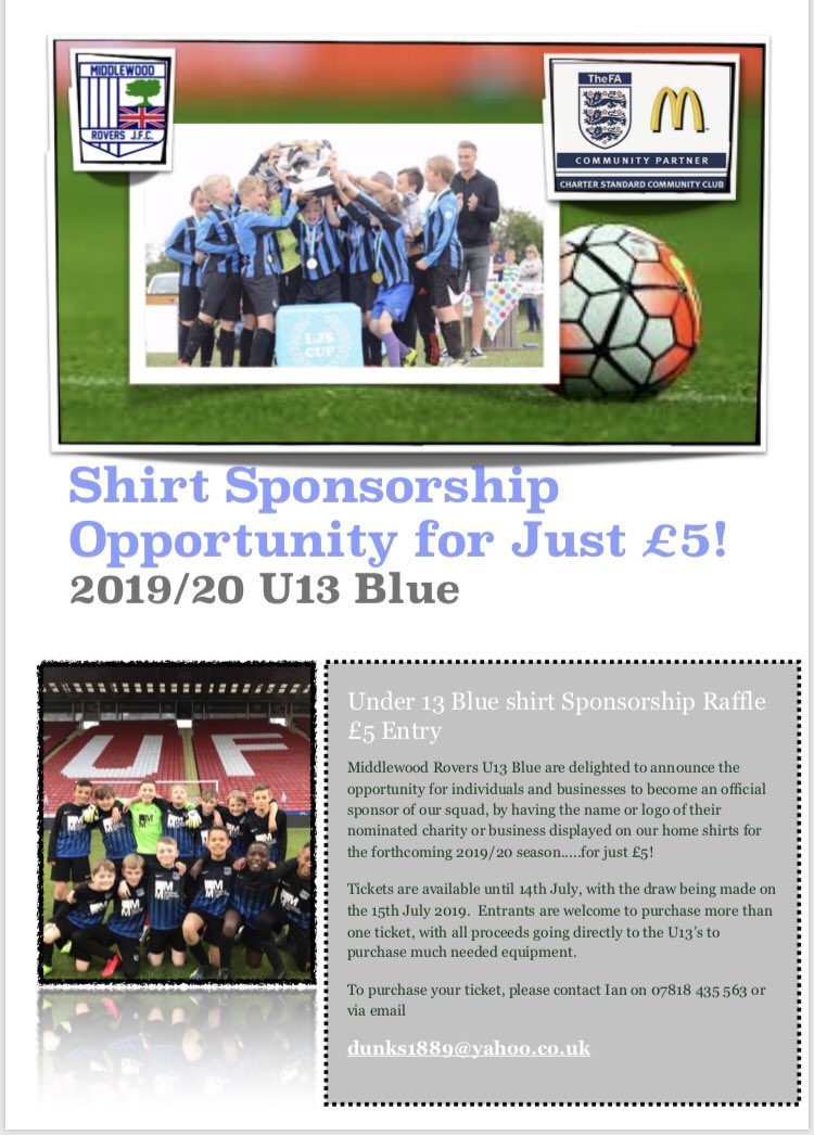 mrjfc_U14Blue's tweet photo. U13 Blue Shirt Sponsor Opportunity....Just £5! @Middlewood_Rov @billysharp10 https://t.co/llYdoQYT6r