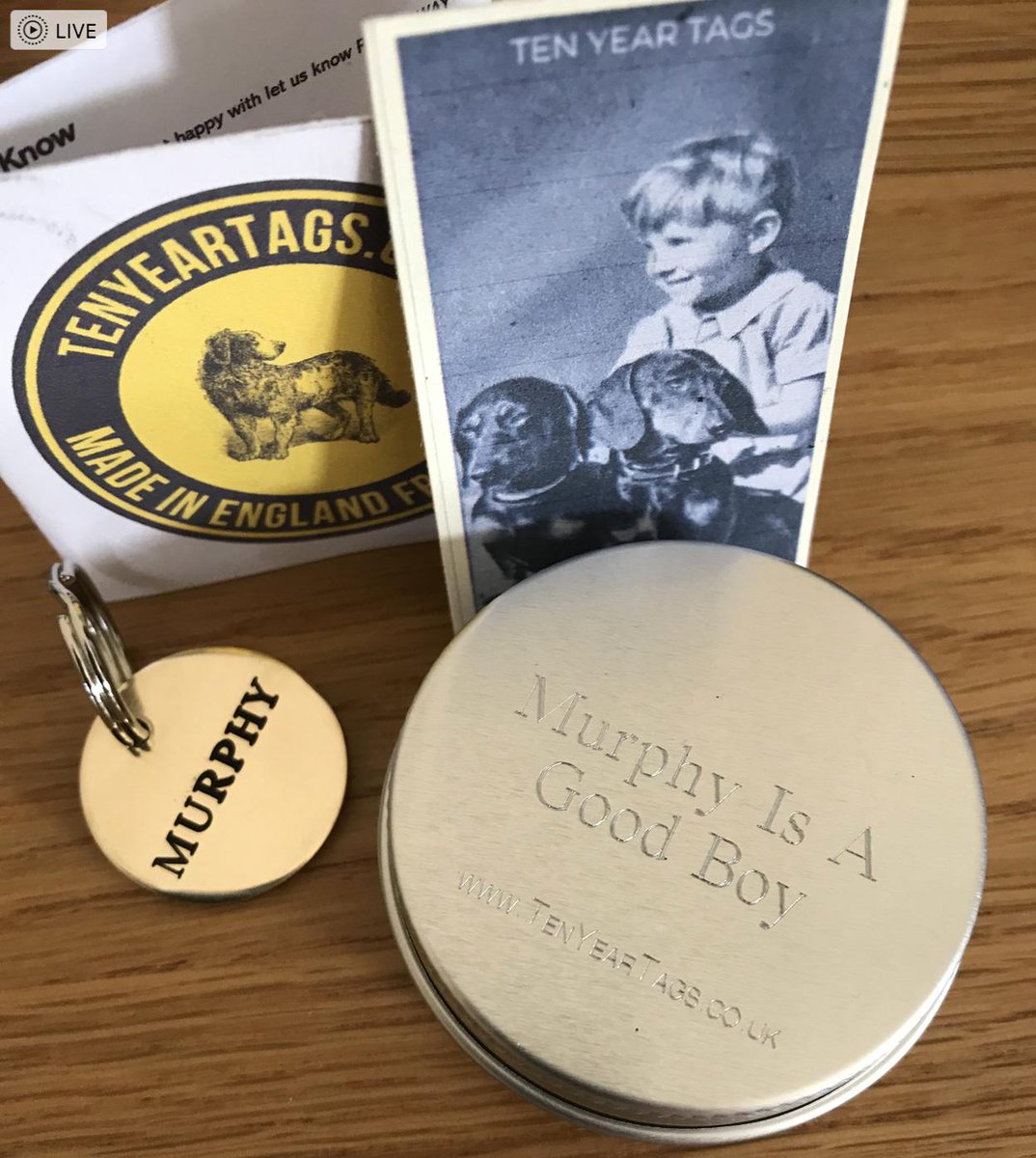 Ordered a new tag for Murphy from #tenyeartags - wow they know how to do things in style!  Definitely more than just a tag.  In fact a great gift idea for dog loving friends!!  #theblackfarmersdog #theblackfarmer <a href="/TenYearTags/">Tag Master</a>