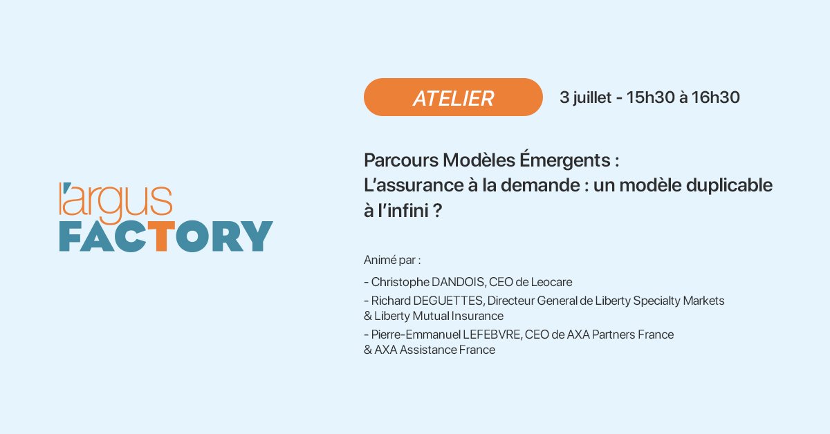 Leocare_Assure's tweet image. 🎉 #Event | Aujourd'hui nous sommes à #ArgusFactory !

RDV à⏱️ 15h30 pour notre atelier "L’assurance à la demande, modèle duplicable à l’infini ?" en compagnie de:

⭐️@ChDandois de @Leocare_Assure 
⭐️Richard Deguettes de @LibertySpecMkts
⭐️Pierre-Emmanuel Lefebvre de Axa Partners