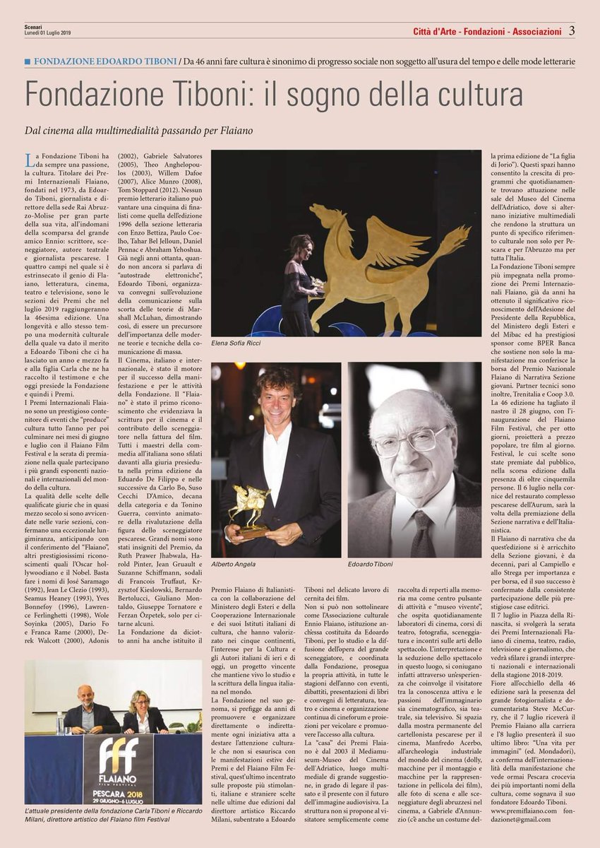 L'articolo uscito su IlSole24Ore è consultabile interamente sul nostro sito: premiflaiano.com/444n72/fondazi…

Buona lettura.