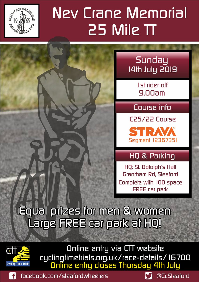 CcSleaford's tweet photo. Nev Crane Memorial 25m TT - Sunday 14th July. Few spaces left... Online entry closes tomorrow night! https://t.co/2JbR31cBgl @Cycling_T_T @VeloClubLincoln @Velo_OneCycling @BostonWheelers @spaldingcc @Bourne_Wheelers @TeamBottrill @AlfordWheelers @Pccraceteam @FenlandClarion https://t.co/APRNjf581B
