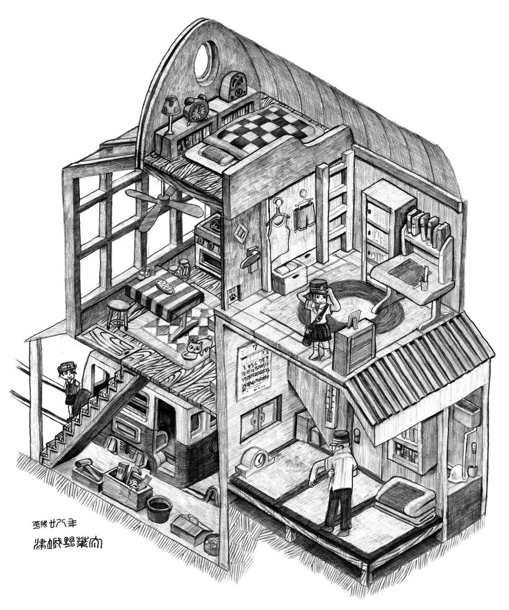 津城野 葉太 鉛筆画家 Ar Twitter 私はこんな仕事がしたい 壁や天井を取り払って 建物の中の様子を図解した 鉛筆画 によるイラストのお仕事がしたいです 実在する建物 想像上の建物のいずれもお受けできます ご興味のお有りの方は Dmかプロフ欄のgmailまでご