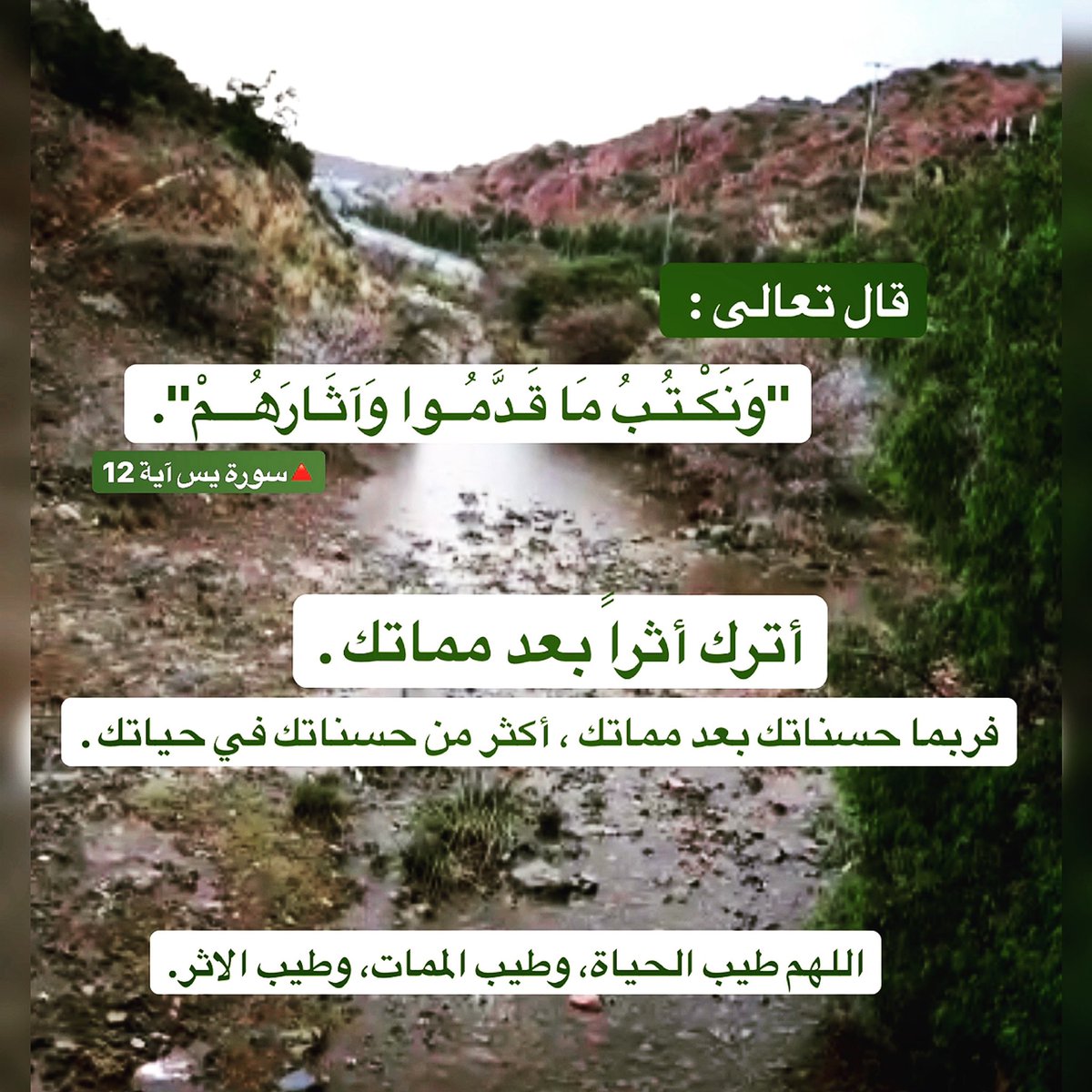 Uzivatel السلفية منهج حق Na Twitteru قال تعالى و ن ك ـت ـب م ا ق ـد م ــوا و آث ـار ه ـــم سورة يس آية 12 أترك أثرا بعد مماتك فربما حسناتك بعد مماتك أكثر من حسناتك في حياتك