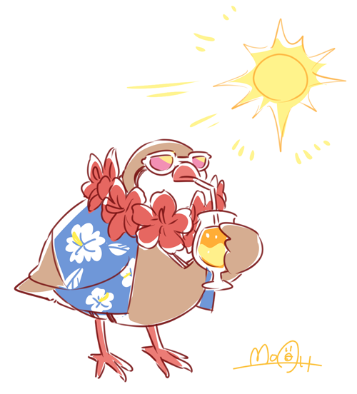 「ESC-TOYから発売予定の夏の新作Tシャツにアロハ峰を描きおろしました。よろし」|Moaのイラスト