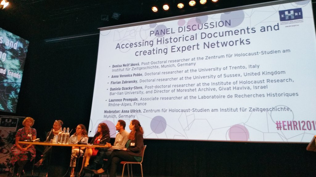 EHRIproject's tweet photo. Interesting panel discussion w/ #EHRI fellows looking at the importance of accessing historical documents &amp; the need for expert networks. #EHRI2019 https://t.co/ZUfd0mHpHT