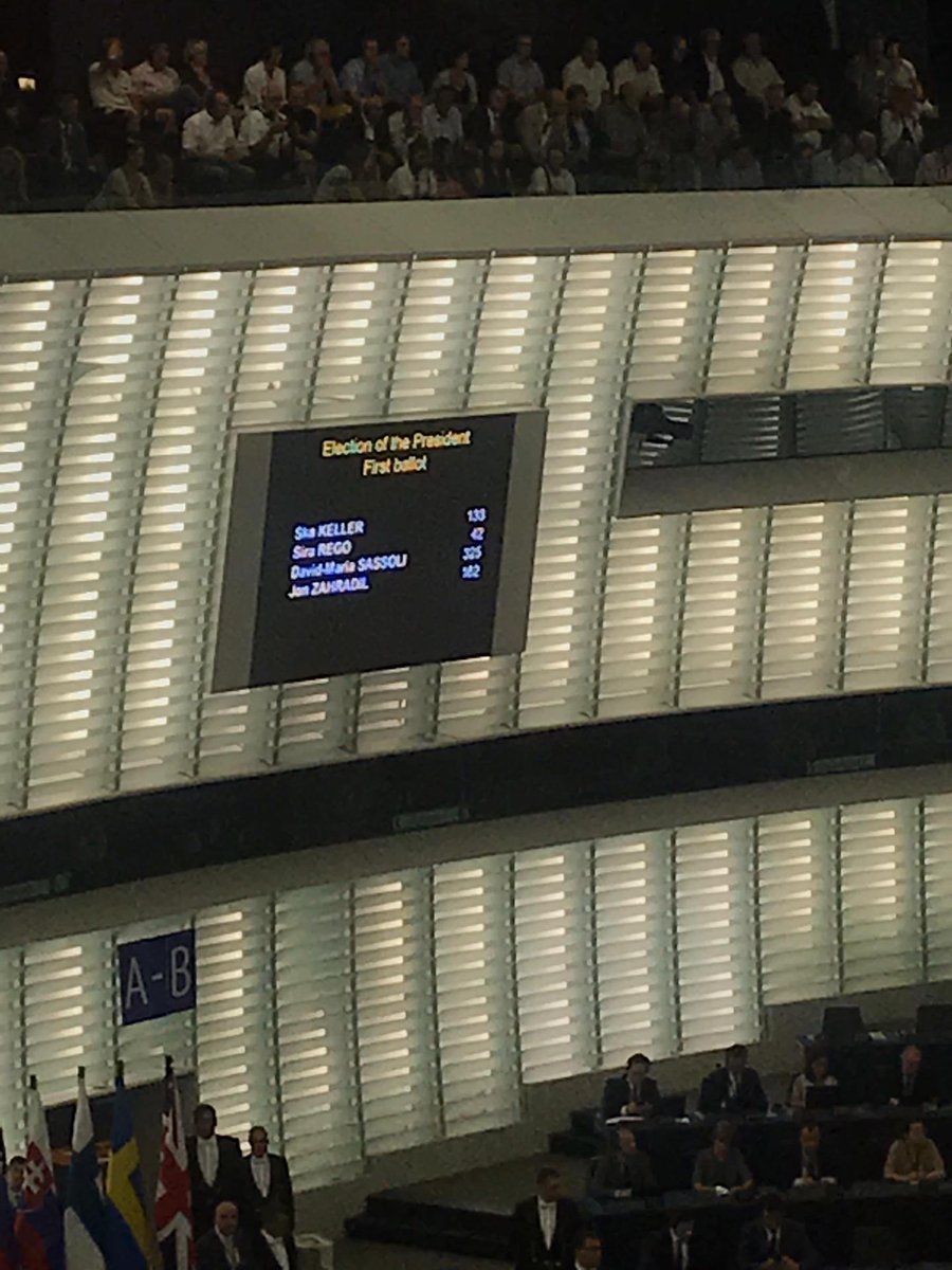 fleishmanEU's tweet photo. No majority for #EPpresident at the first round. MEPs will reconvene at 13.15 to try again #EPPlenary https://t.co/Z0gk9lWXKS