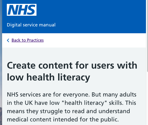 S_Wilcox's tweet photo. One for Day 3 of Health Information Week #HIW2019 (and for the rest of the year).
Health literacy, why it's important and what to do about it - guidance in the NHS digital service manual: https://t.co/1Ct3A8vBGc https://t.co/3FNXcPUv5Q