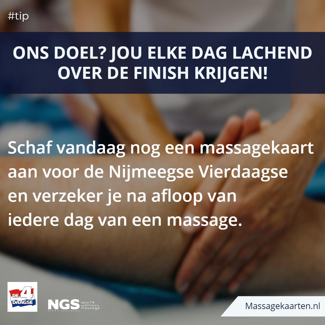 De verkoop van massagekaarten voor de @St_DE4DAAGSE gaat hard!
Schaf vandaag nog via massagekaarten.nl een massagekaart aan voordat het te laat is. #4d19