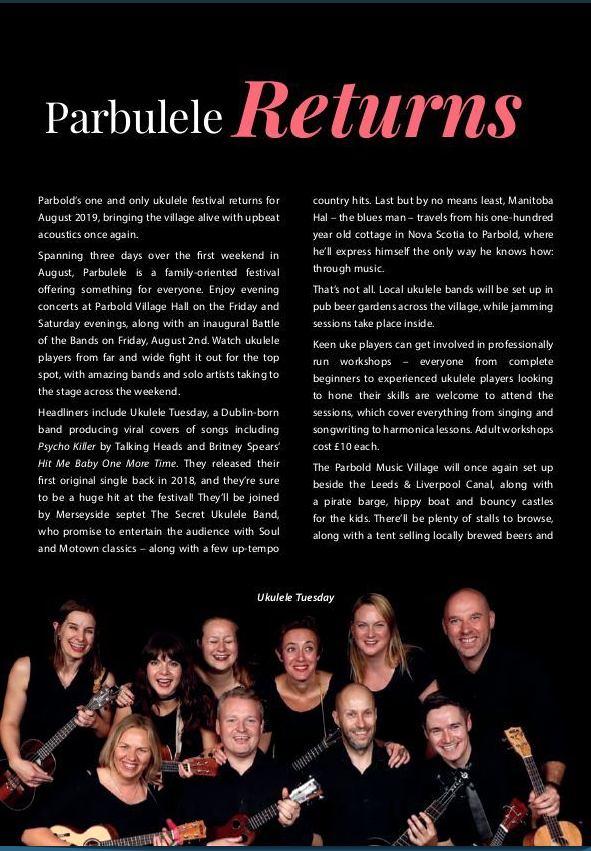 LocalLifeMedia's tweet photo. Parbulele is one of the best events on Parbold's calendar, and it returns this #August! Catch headlining ukulele bands @UkuleleTuesday, Secret Ukulele Band &amp; @mbhal along with some amazing #local talent.

https://t.co/CAgCIK7aMk

#Parbold #Wigan #WestLancs #Chorley #StHelens https://t.co/6V2TX8PkQF