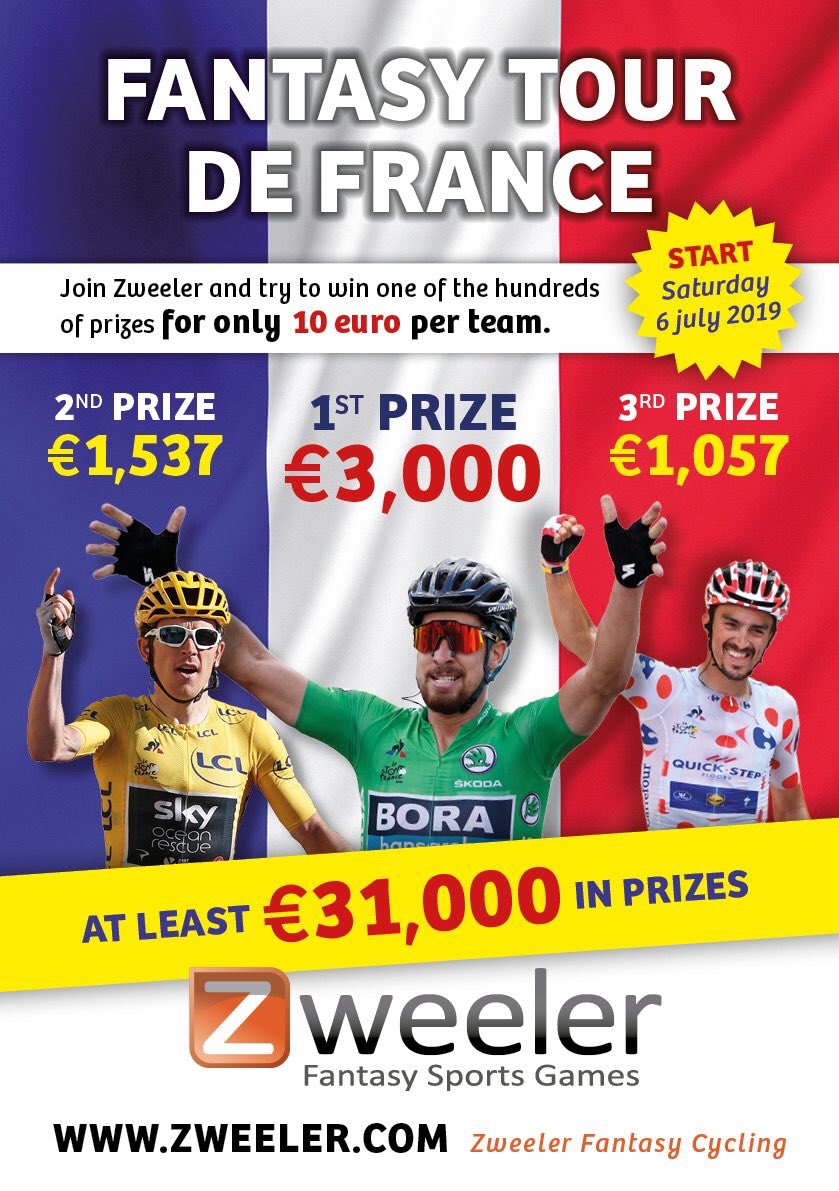 Fantasy Tour de France 2019 🇫🇷 At least 31,000 euro in prizes! #TDF19 zweeler.com/game/cyclingTo…