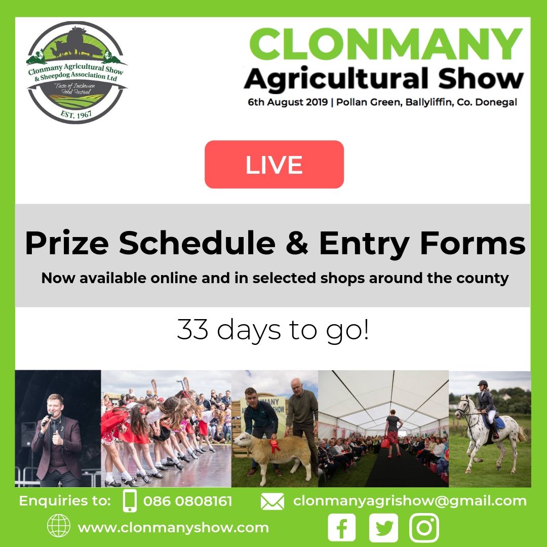 Prize Schedules &amp; Entry Forms are now available here
👉🏼 clonmanyshow.com/schedule-entry…
🚫 Entries close 22nd July 2019 🚫