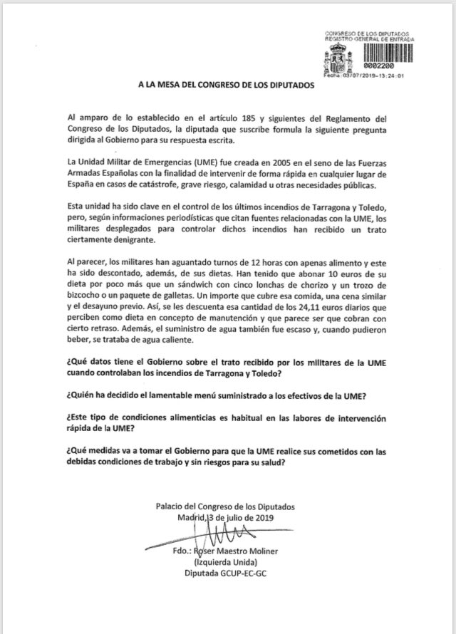 Porque la dignidad y el respeto a los Derechos laborales debe ser irrenunciable.  No toleraremos que denigren a quienes trabajan. Todo el apoyo a la UME, a quienes exigimos todo y este Gobierno les paga con tanto desprecio. Lucharemos por vosotros.