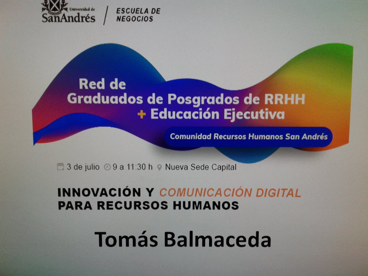 #innovacion y #comunicacion #Digital para #RRHH en <a href="/UdeSA/">Universidad de San Andrés</a> de la mano de <a href="/capitanintriga/">Tomás Balmaceda</a>. Todo listo para comenzar! <a href="/arielurcola/">Ariel Urcola</a> <a href="/anitasalgado/">Anita</a>