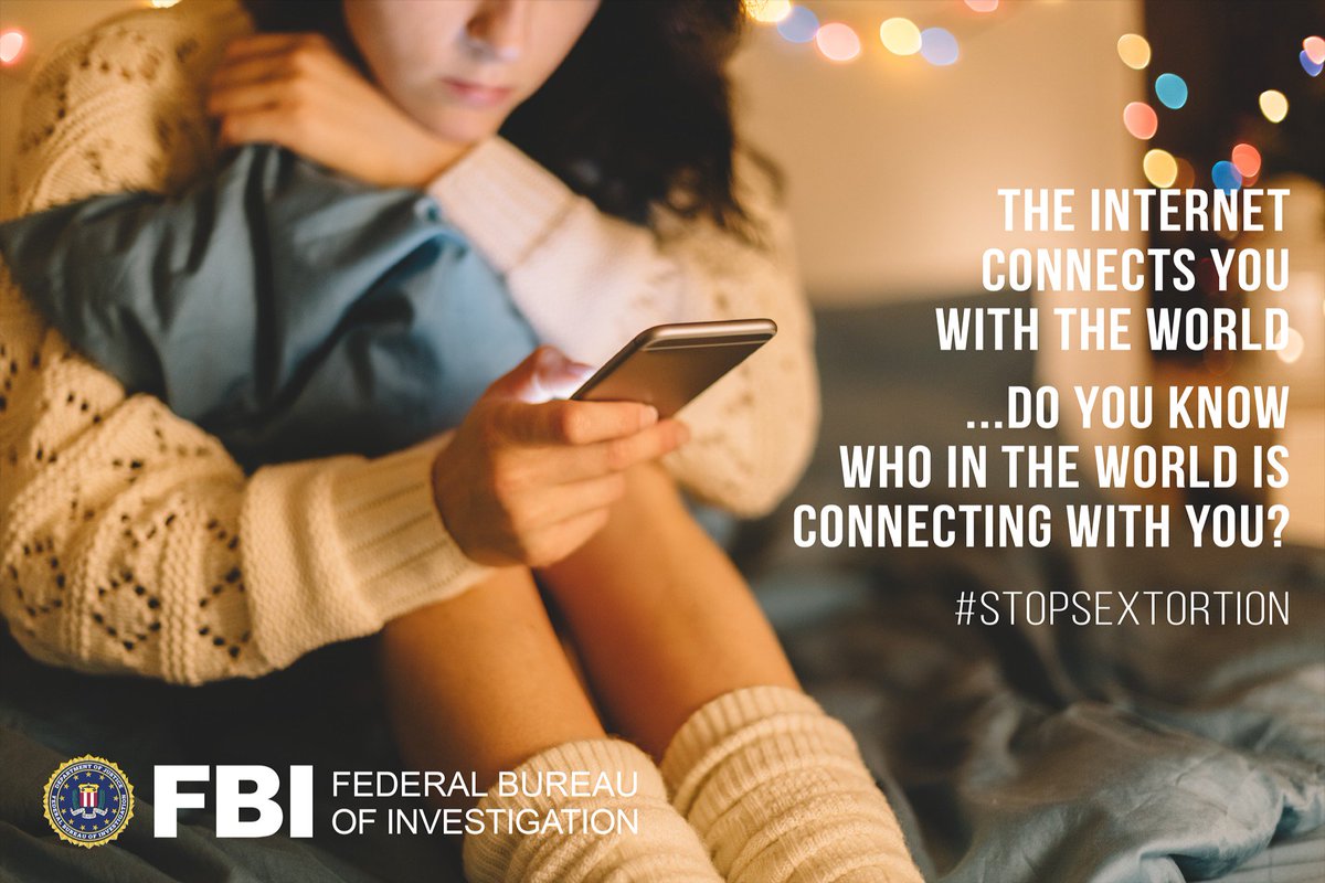 The internet connects you with the world. Do you know who in the world is connecting with you? Sending one explicit image can start a scary cycle. Don’t send photos to anyone you don’t know in real life, and don’t be afraid to ask for help. #StopSextortion fbi.gov/news/stories/s…