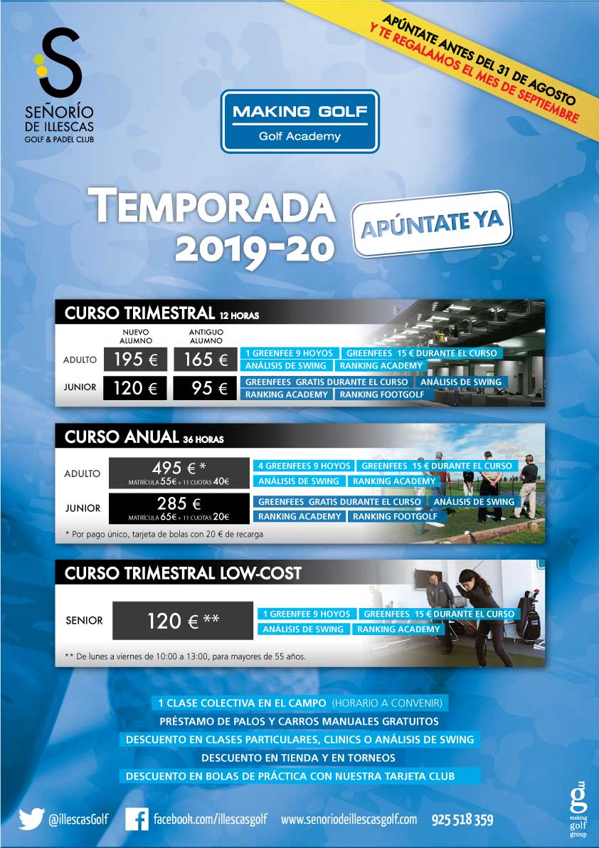 ✨ Ya puedes apuntarte a los cursos de la próxima temporada 🏌️‍♀️🏌️‍♂️ Y recuerda, si lo haces antes del 31 de agosto te regalamos el mes de septiembre 🎁