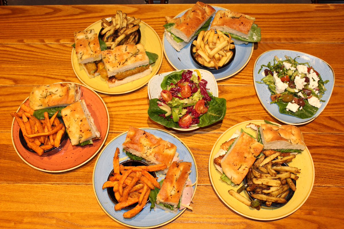 Assortment of sandwiches and salads, available 12pm-5pm every day!

Upgrade to salt &amp; pepper or sweet potato fries at no extra cost!