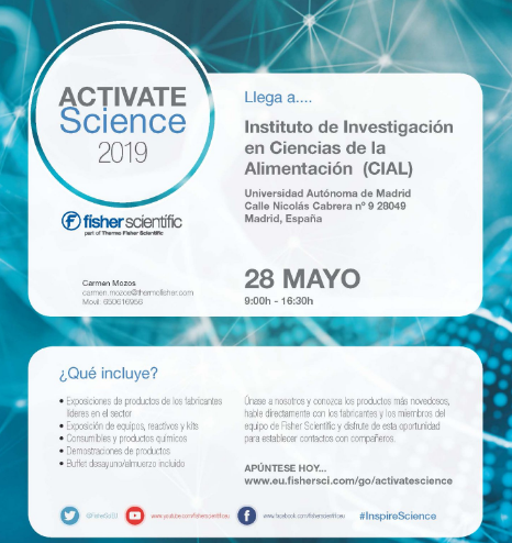 CIAL_CSIC_UAM's tweet photo. 🧐No te pierdas el vídeo 📽️del #ActivateScience de @FisherSciEU celebrado en @CIAL_CSIC_UAM el pasado 🗓️28 de mayo ➡️ https://t.co/FfeXgPIVSO
+info: https://t.co/sMQaRtYQTF
#FoodResearch #Health #InspireScience #Networking #Food https://t.co/HSvZPhUmmA