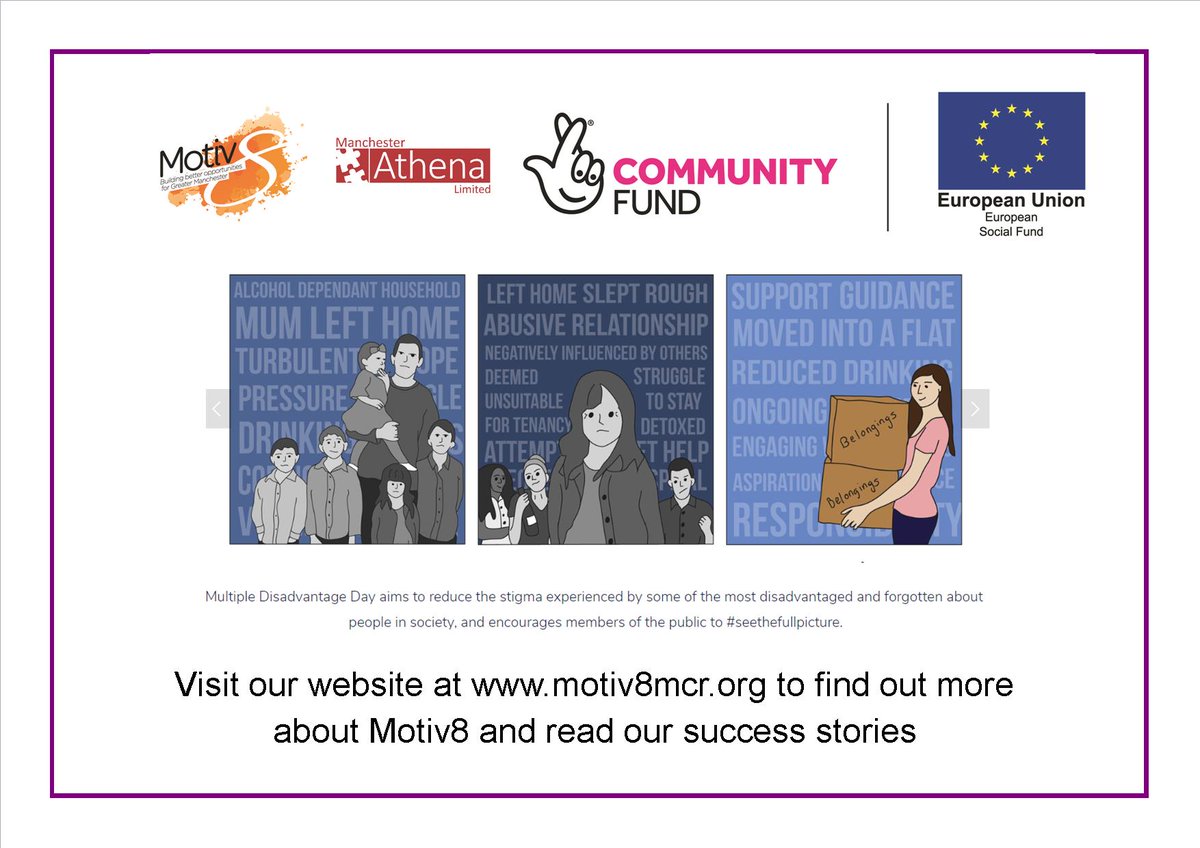 Today is the first ever #MultipleDisadvantageDay. Our #Motiv8GM programme is funded by #TNLComFundESF @TNLComFund and we provide support to people aged 25+ with multiple issues to help them get back on track. motiv8mcr.org #SeeTheFullPicture #BuildingBetterOpportunities