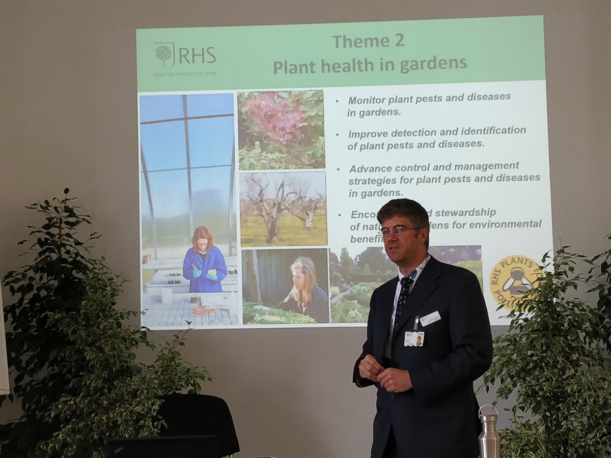 Jassydrak's tweet photo. Clearly the most important theme from the science strategy: Plant Health!😉 Interesting points about the big hitting issues like RRV, tolerating P&D, encouraging wildlife while controlling P&D, & whether some plants might be 'obesogenic' to bees @The_RHS #treecitzsci #THCSN https://t.co/4ii3mnXnp0