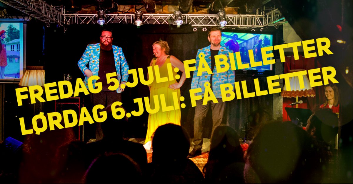 Vil du på show i helgen med blant annet <a href="/AndUlv/">André Ulveseter</a> og <a href="/henki/">Henrik O. Bjørnson</a>? Da gjør du lurt i å skaffe deg billett. Nå er det ikke så mange billetter igjen🌞

Billetter får du her: tikkio.com/tickets/9075-s…