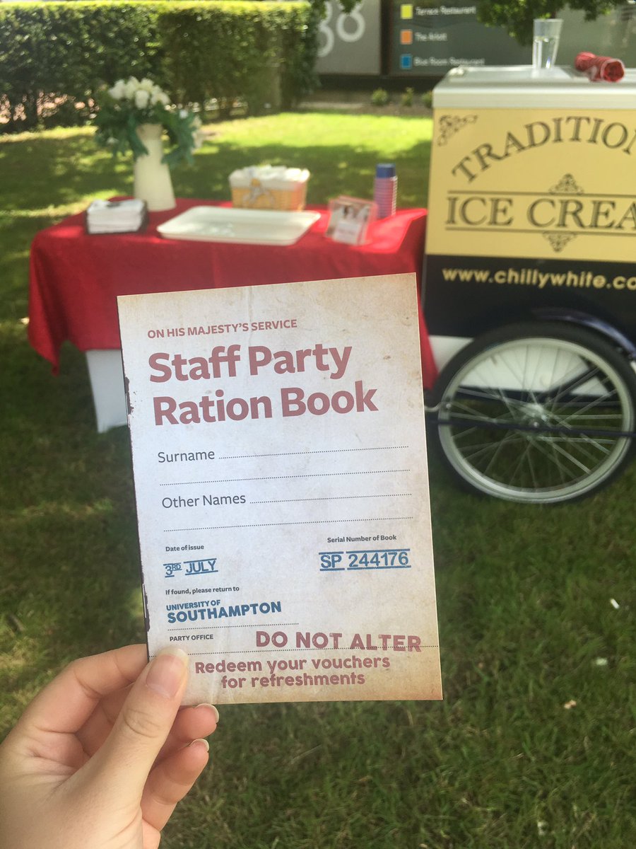 Registration is now open by the bus interchange - come get your ration books! #StaffPartyUoS
