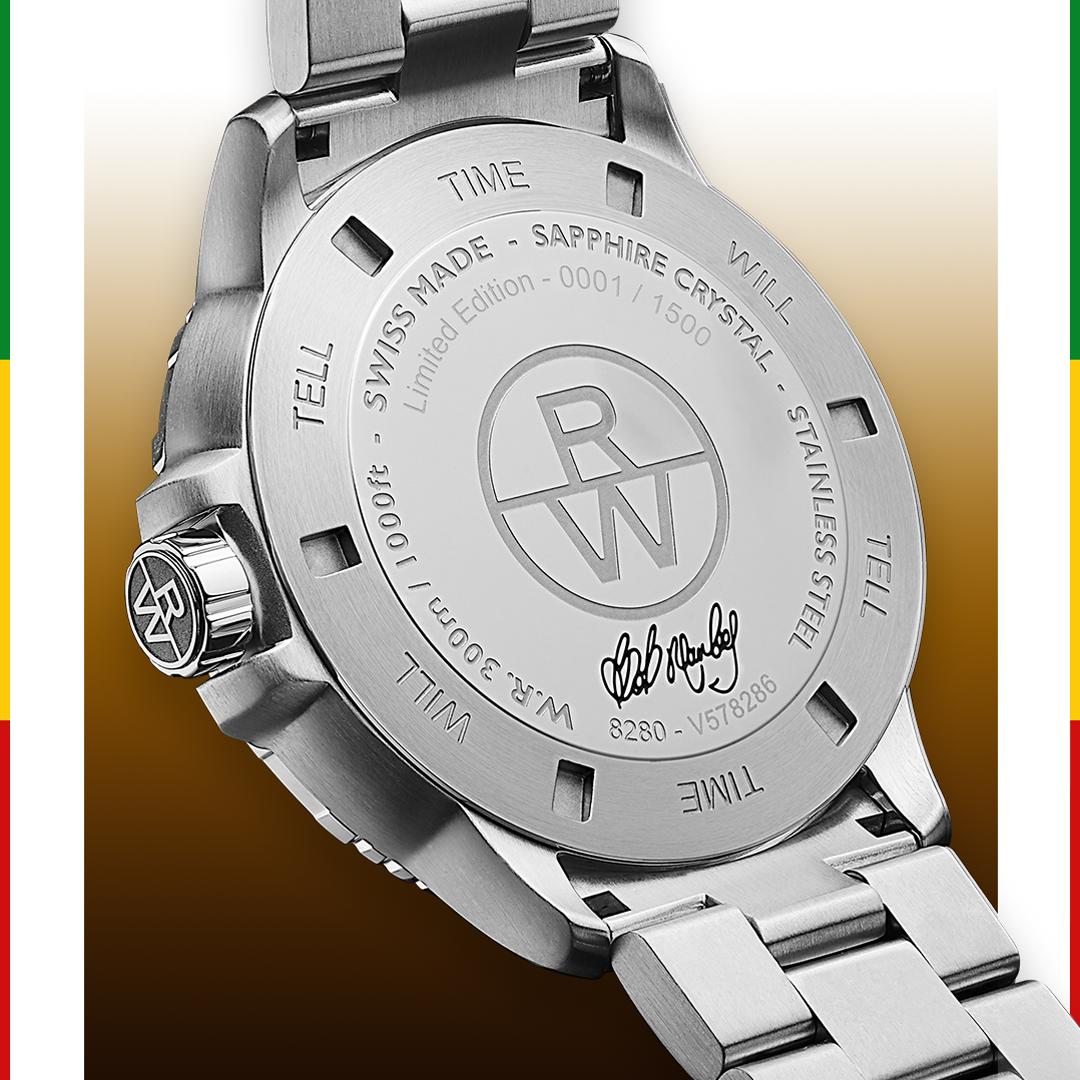 buyaluxwatch's tweet photo. RT raymondweil "The numbered case back of our limited edition Bob Marley tango is engraved with Bob Marley’s signature and the famous lyrics “TIME WILL TELL”.⁣
bobmarley⁣

#RAYMONDWEIL #RWTango #RWMusicIcons https://t.co/ChAz9FYYhA"