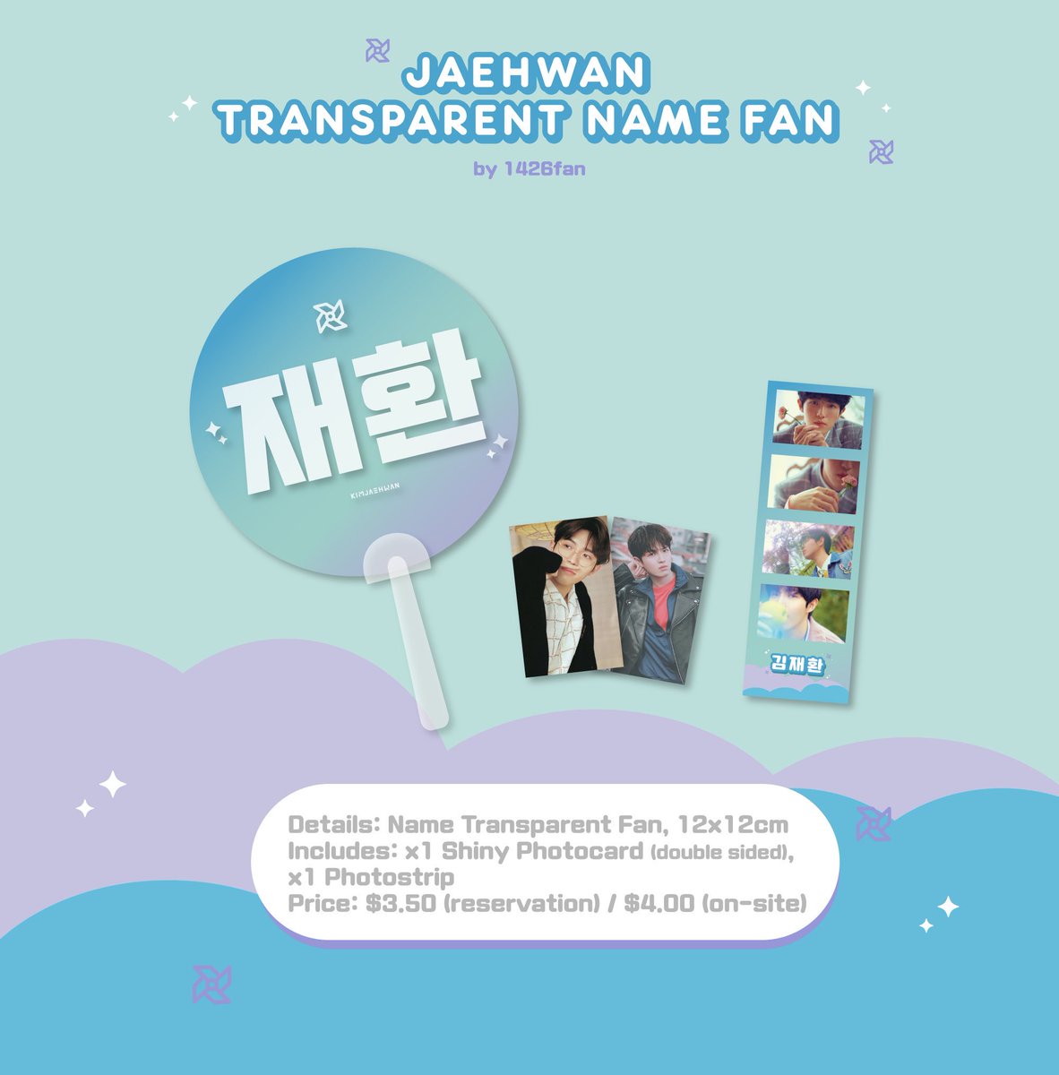 1426fan's tweet photo. ✨ JAEHWAN TRANSPARENT FAN ✨ 

We are going to sell Jaehwan transparent fans this saturday! However, we are currently having a reservation period discount!

📆 Reservation Period: 3/07~ 5/07
🔗 https://t.co/lxmU4Q8qwS 

Questions ➡️ DM

#JAEHWAN #김재환 #JAEHWANinSG https://t.co/qHpZyZs8PO
