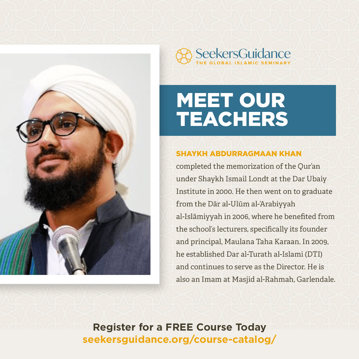 SeekersGuidance's tweet photo. Take FREE course with Shaykh Abdurragmaan Khan on: Essentials of Halal and Haram (Shafi’i): Practical Guidelines for Godfearingness in Everyday Life

https://t.co/DH8MjjlCSX

For more FREE courses visit: https://t.co/VBvwSUHTkE https://t.co/uKo0SNEc85
