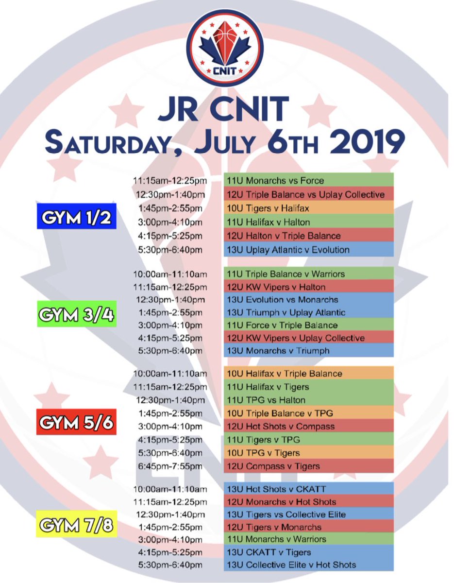 CanadianNIT's tweet photo. 🚨This weekend’s Junior @CanadianNIT Schedule!🚨

🗓: July 5-7
📍: Haber Community Centre in Burlington, Ontario
📊: 10U – 13U (Grade 5-8) teams https://t.co/d0Q6s6pzfg
