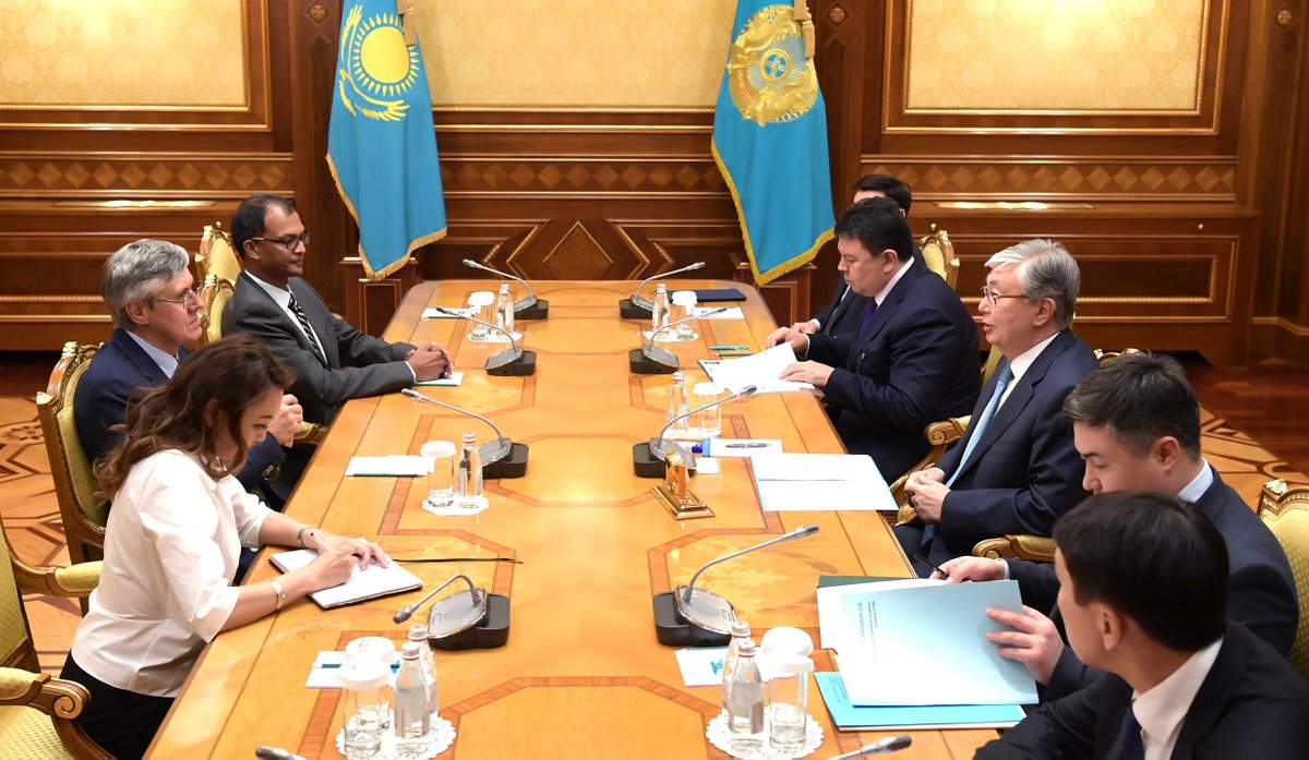 TokayevKZ's tweet photo. With Mr. Neil Duffin, President of ExxonMobil Production Company, exchanged views on the implementation of key hydrocarbon projects. Expressed gratitude for a fruitful cooperation and emphasized importance of coordinated actions in addressing issues of bilateral agenda. https://t.co/CjTlpiBUOi
