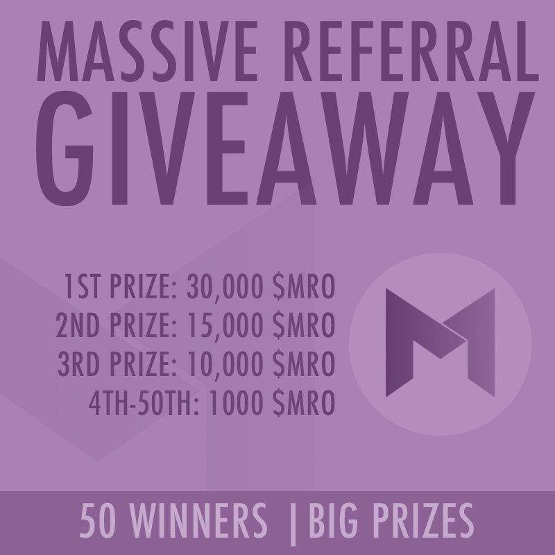 BitcoinToken ($BTCT) (@_bitcointoken) on Twitter photo 🔥🔥MASSIVE REFERRAL GIVEAWAY 🔥🔥 - 101,000 $MRO  (4 ETH in value) available! 😱😱  
Its super easy to participate join here >> gleam.io/oQ8Im/mro-give…
#referrals #bigprize #freecrypto #giveaway $MRO #merocurrency 🔥🔥MASSIVE REFERRAL GIVEAWAY 🔥🔥 - 101,000 $MRO  (4 ETH in value) available! 😱😱  
Its super easy to participate join here >> gleam.io/oQ8Im/mro-give…
#referrals #bigprize #freecrypto #giveaway $MRO #merocurrency