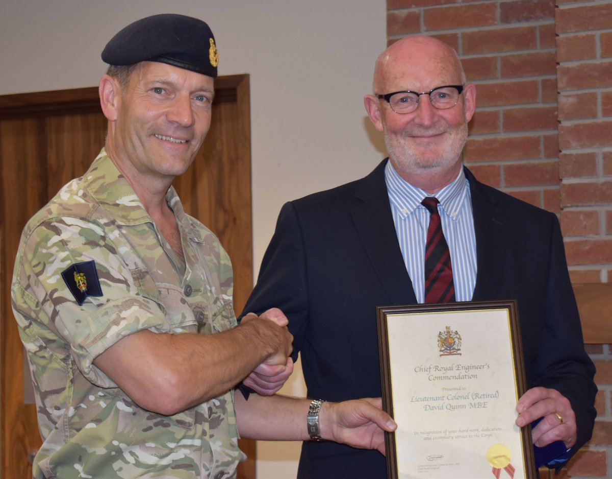Lt. Col David Quinn MBE, described as 'the Godfather' of #CommandoSappers, was awarded a Chief Royal Engineer's Commendation by @UrchTyrone for his loyalty, dedication & exemplary behaviour. We thank him for his selfless support & service to our Corps & #SapperFamily @CO3RSME