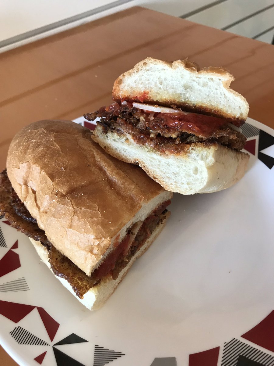 JeromeDeli's tweet photo. What’s Cooking Today!  Hand-Breaded Fried Eggplant Medallions with Marinara, melted Provolone and Parmesan Cheese on Grilled Garlic Bread https://t.co/7OsPnYXqE8