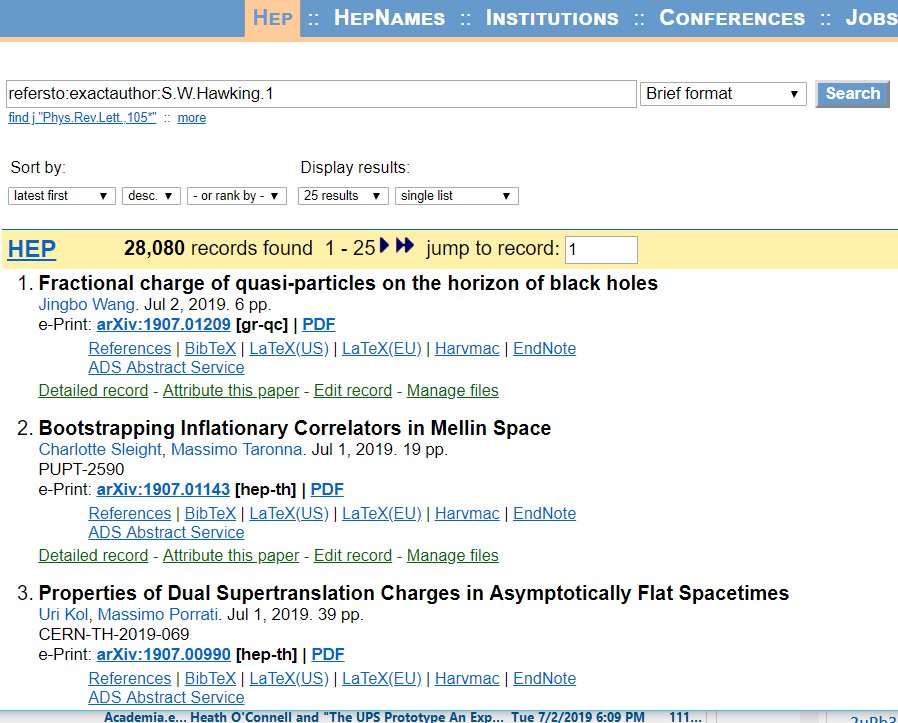 Inspire Hep Find Your Latest Citations The The Refersto Operator E G Refersto Exactauthor S W Hawking 1 T Co If4jskz6vk T Co F3wuodr4kg Inspire Hep Find Your Latest Citations The The Refersto Operator E G Refersto Exactauthor S W Hawking 1 T Co If4jskz6vk T Co F3wuodr4kg