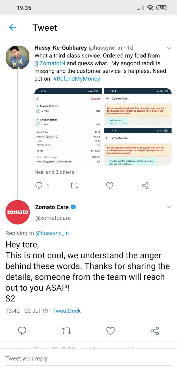 hussync_in's tweet photo. #CheatAlert #FraudAlert #ZomatoCheats #BandZomato #UninstallZomato
You order food
You get it late
You get one item less
You are cheated
Get no help from zomato chat
Geet no help from twitter
Pls ban such companies which dont have business ethics. @ZomatoIN @zomatocare @Zomato https://t.co/7W2L3d4Od3