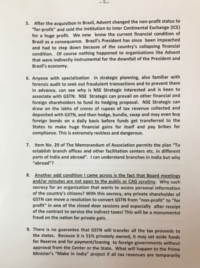 SouleFacts's tweet photo. My respectful thanks to Dr @Swamy39 Sir, for his selfless fight in successfully forcing Govt to make GSTN Completely Govt Owned &amp; exposing PC drafted GSTN fraud which wud have remained unknown as he said last year in his Guwahati visit
Letter by Dr Swamy to @narendramodi in 2016 https://t.co/8R2561Ltu6